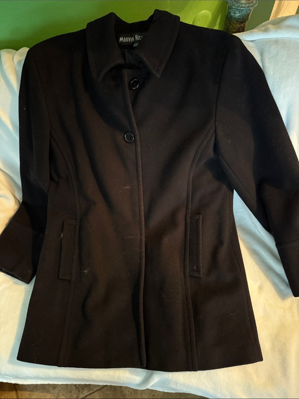 Marvin Richards Black Tailored Wool Pea Coat